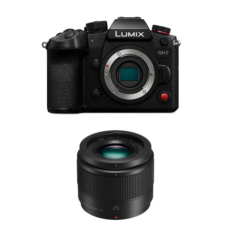Panasonic Lumix GH7 Black + 25mm f/1.7 Lens, 3-Year Warranty