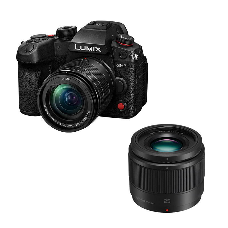 Panasonic Lumix GH7 Black + G 12-60mm f/3.5-5.6 and G 25mm f/1.7 3-Year Warranty