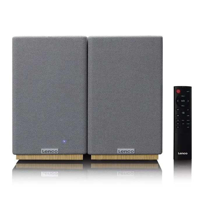 Lenco SPB-241WDGY - Bluetooth Stereo Speaker Set with Powerful Sound and Elegant Design - Wood/Grey