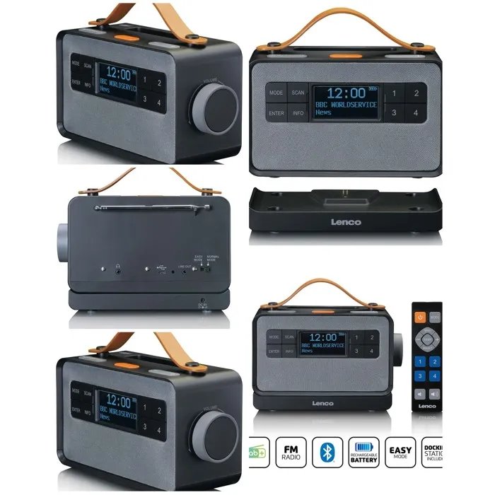 Lenco Portable FM/DAB+ Radio with Bluetooth 5.0 - Easy Mode, Black