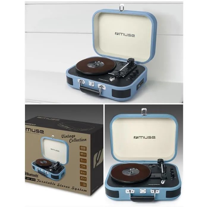 Muse Vintage Bluetooth Vinyl Platter (33rpm, 45rpm, 78rpm) with Built-in Preamp and Headphone Jack