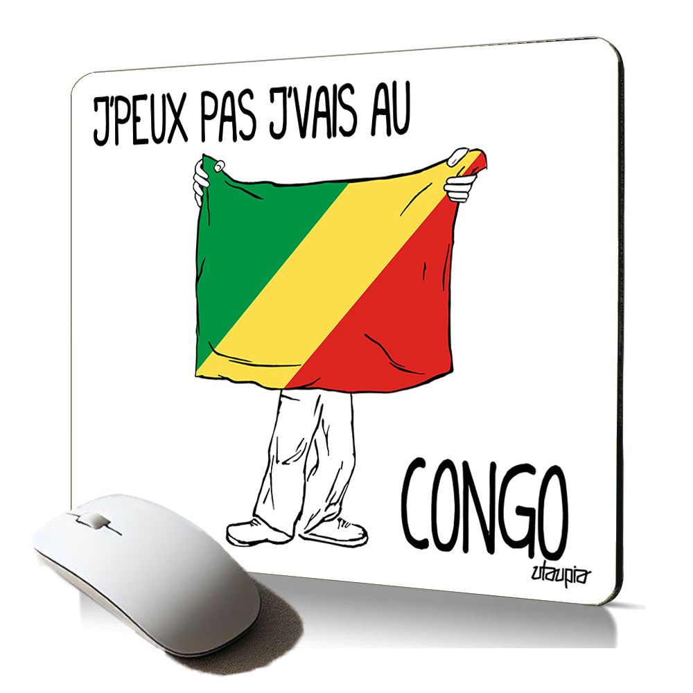 Tapis de souris souple Utaupia - Drapeau du Congo, accessoire bureau humoristique