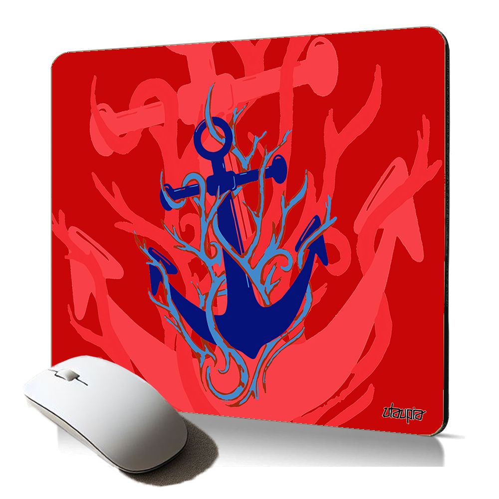Tapis de souris souple artistique ancre de bateau rouge capitaine, cadeau original pour gamers