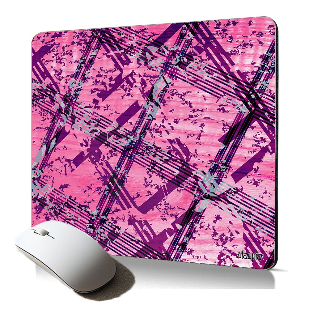 Tapis de souris souple Utaupia - Motif carreau tartan moderne abstrait rose durable