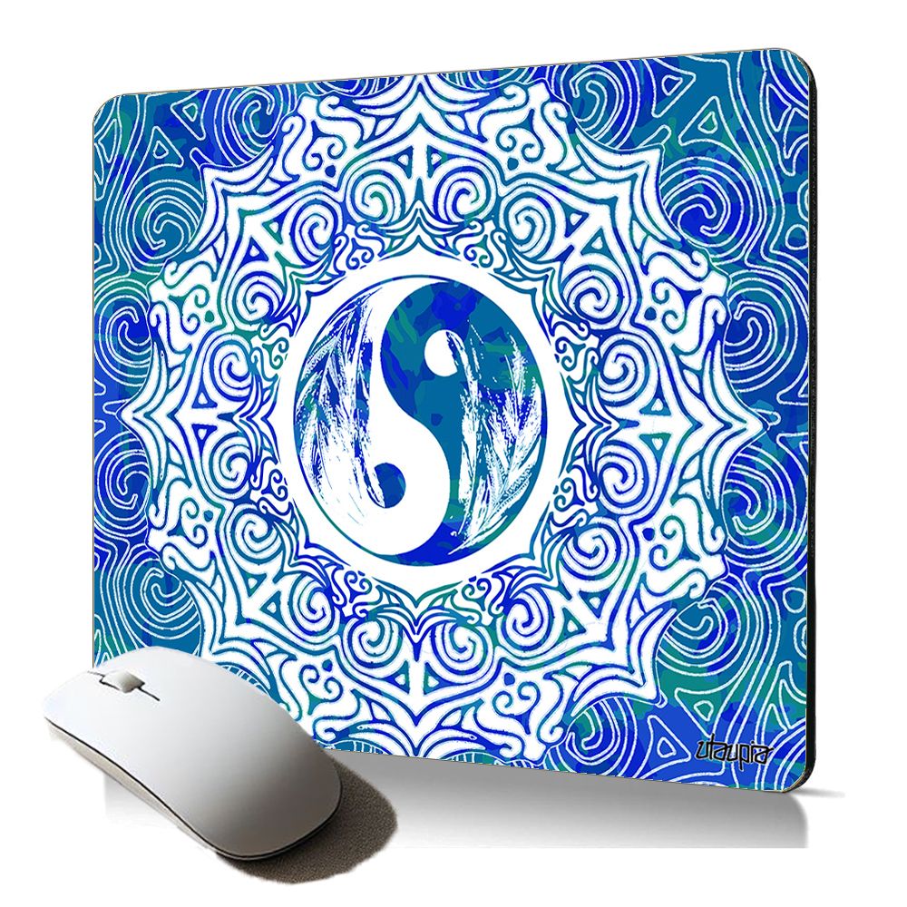 Mandarina de ratón suave con motivo floral de Yin y Yang para computadora, diseño artístico de Utaupia