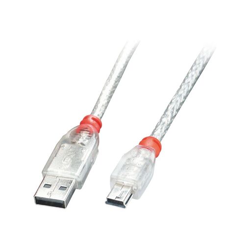 Lindy USB Cable - 2m, USB Type-A to Mini USB B, USB 2.0, Transparent