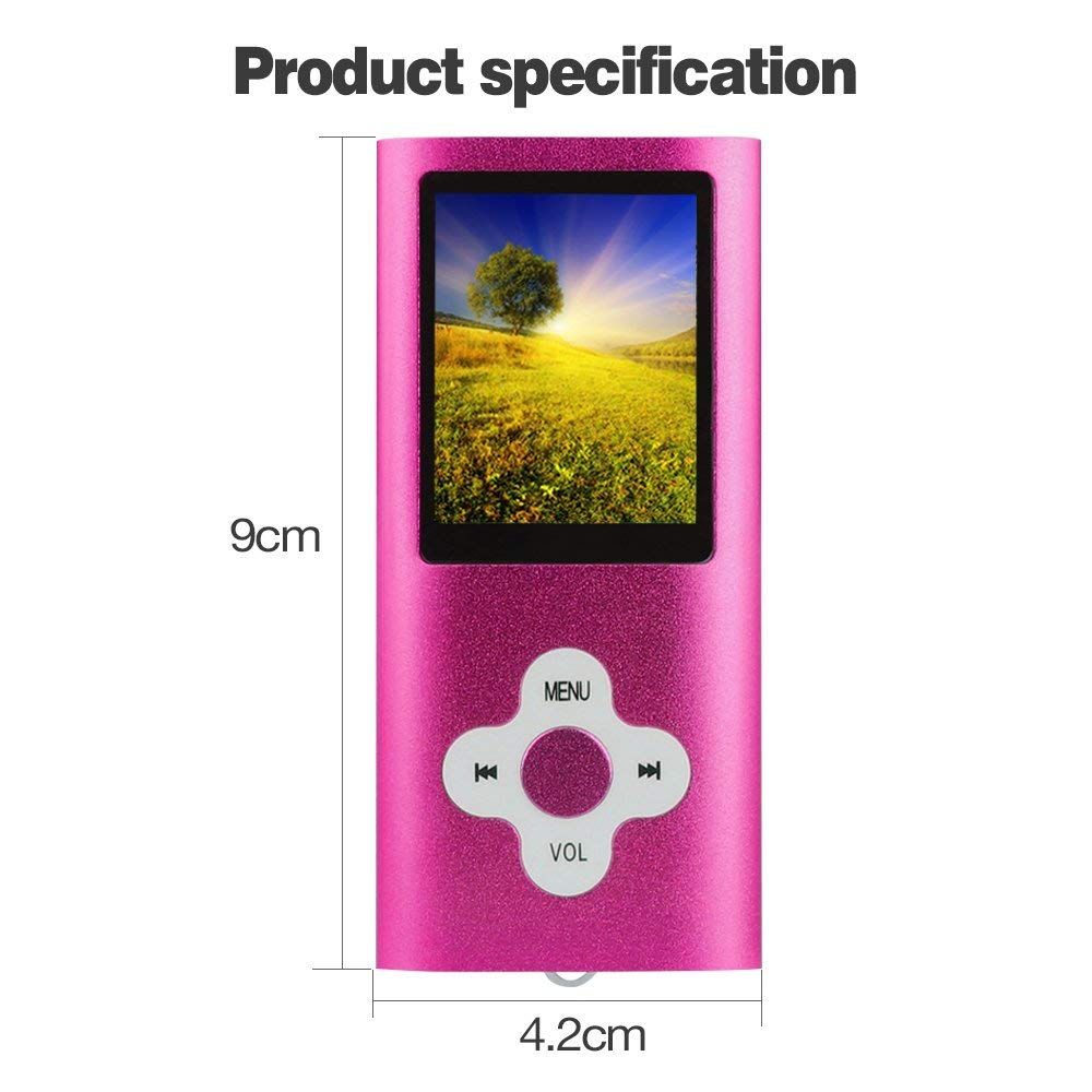 Mondpalast 16GB MP3/MP4 Player with Built-in Battery, 1.7" Screen, Pink
