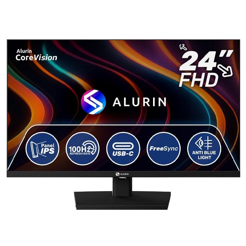 Alurin ALU-24-100IPS-F-USBC-RAS 24-Inch Full HD LED Monitor, Black
