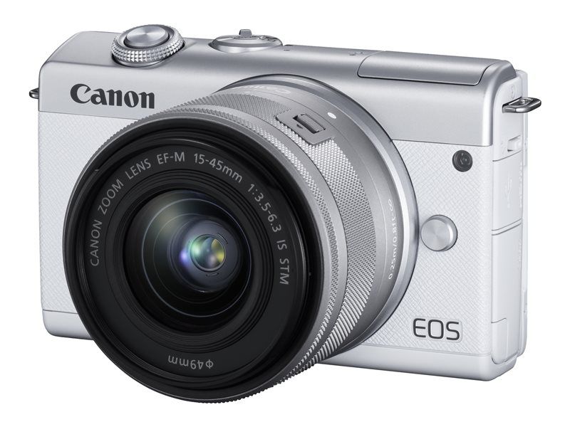 Canon EOS M200 - Cámara digital - Sin espejo - 24,1 MP - APS-C - 4K/25 fps - Objetivo de zoom óptico 3x EF-M 15-45 mm IS STM - Wi-Fi, Bluetooth - Blanco