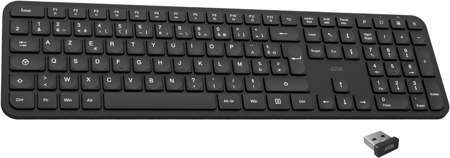 Slim Wireless Keyboard, 2.4GHz Receiver, Ultra-Thin, French AZERTY Layout, Minimalist Design, Compatible with PC Mac Laptop, 100044