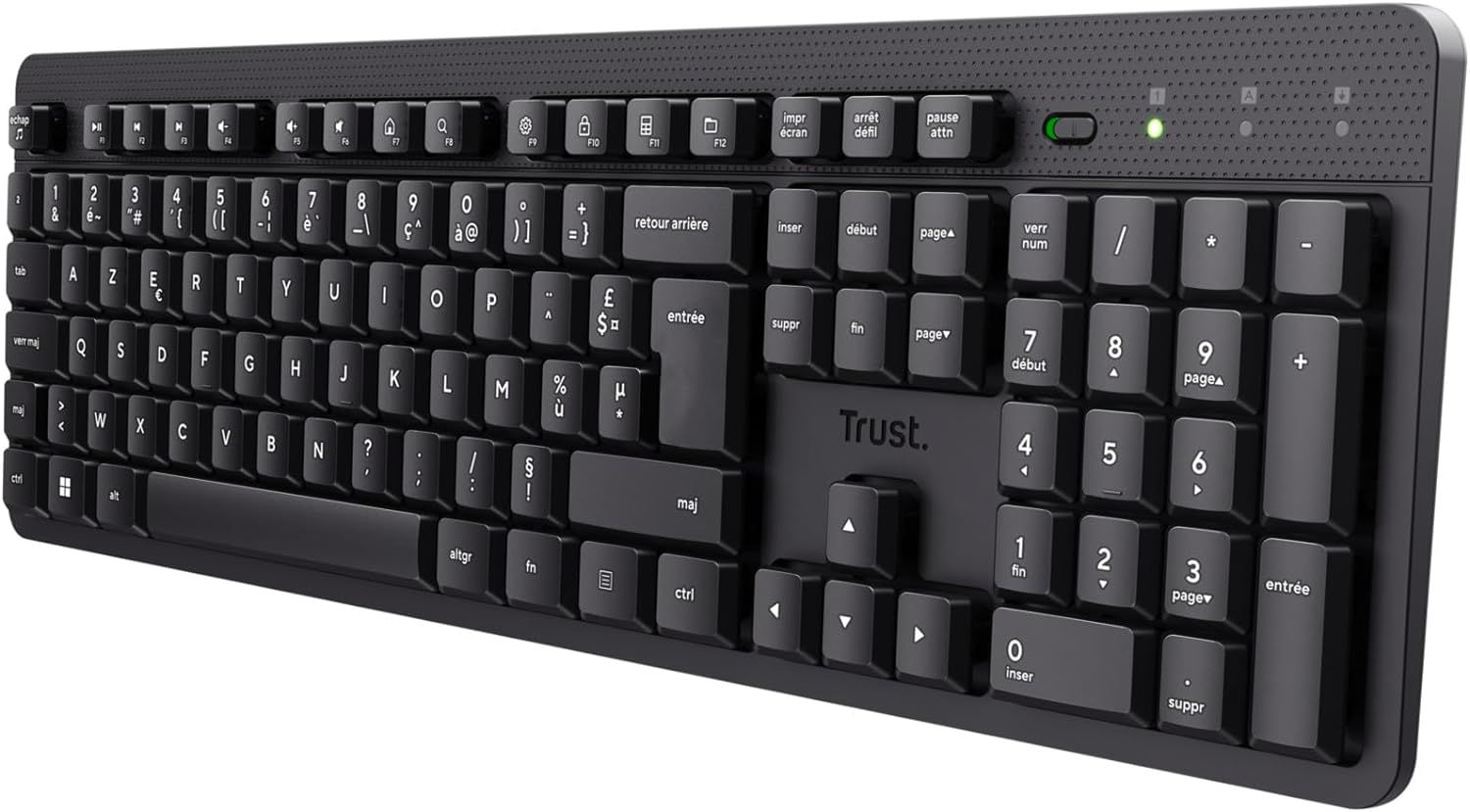 Silent Wireless French AZERTY Keyboard with Floating Keys, Splash-resistant, USB RF 2.4GHz Receiver, PC, Laptop, Mac - Black