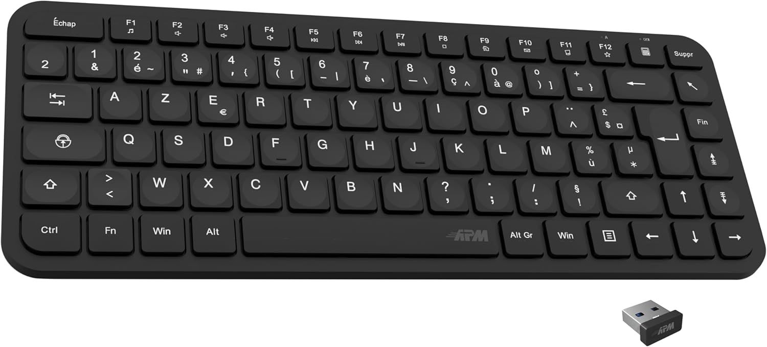 Wireless Slim TKL Keyboard, 2.4GHz Receiver, Ultra-Thin, French AZERTY Layout, Minimalist 10-Keyless Design, Compatible with PC Mac Laptop, 100045