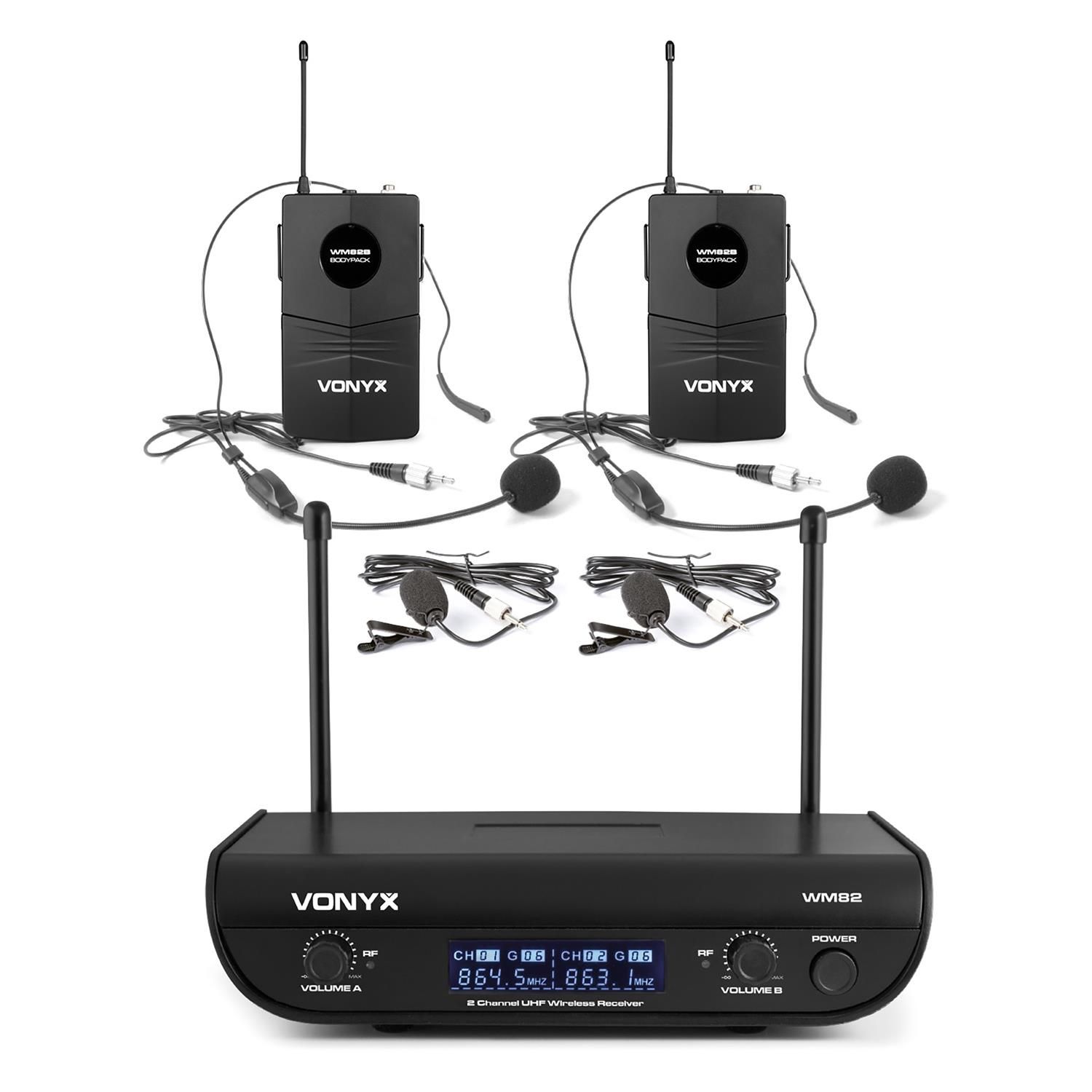 Vonyx WM82B Digital Wireless Microphone Set 2-Channel UHF 50m Range