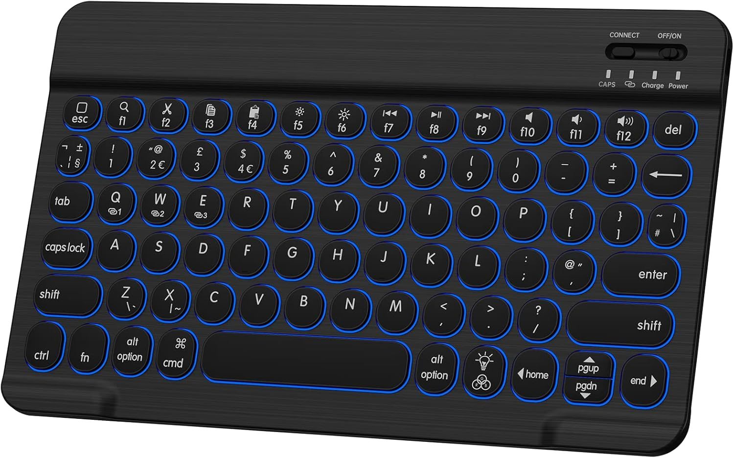 Bluetooth Wireless Keyboard, QWERTY UK, Retro-Illuminated Keyboard for iPad, iPhone, Mac, Android, Windows, Non-Slip Base, Rechargeable Mini Keyboard, Black