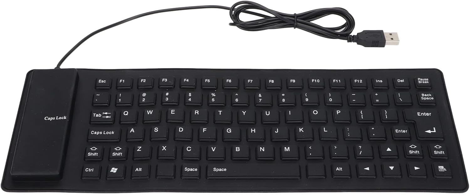 Silent Foldable Gaming Keyboard, 85 Key USB Wired Keyboard, Different Colors, Soft Silicone Waterproof and Dust-Proof Keyboard for Computers (Black)
