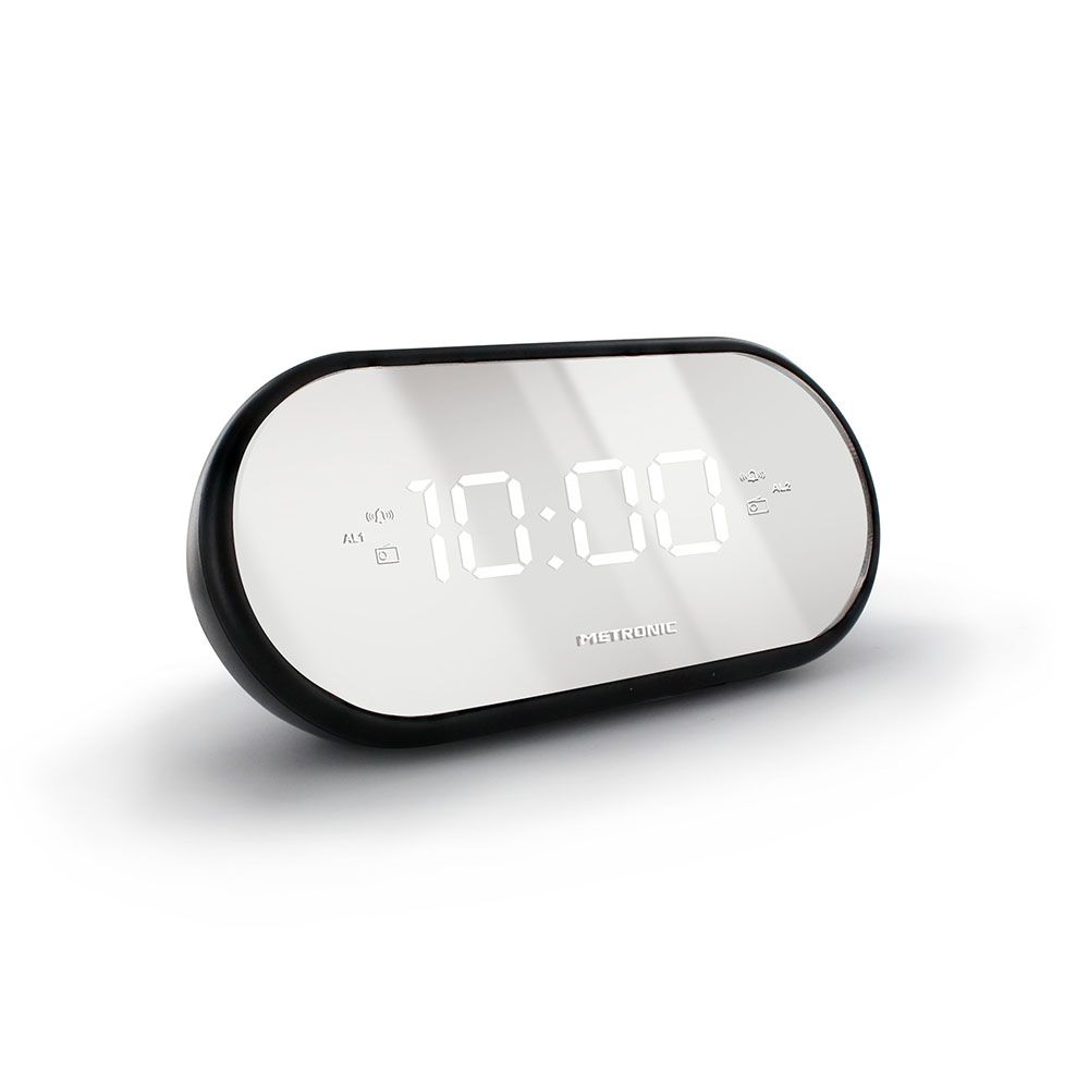 HF Company Metronic Mirror Radio-Alarm Clock (Size: 7 inch, Color: Silver, Capacity: N/A)