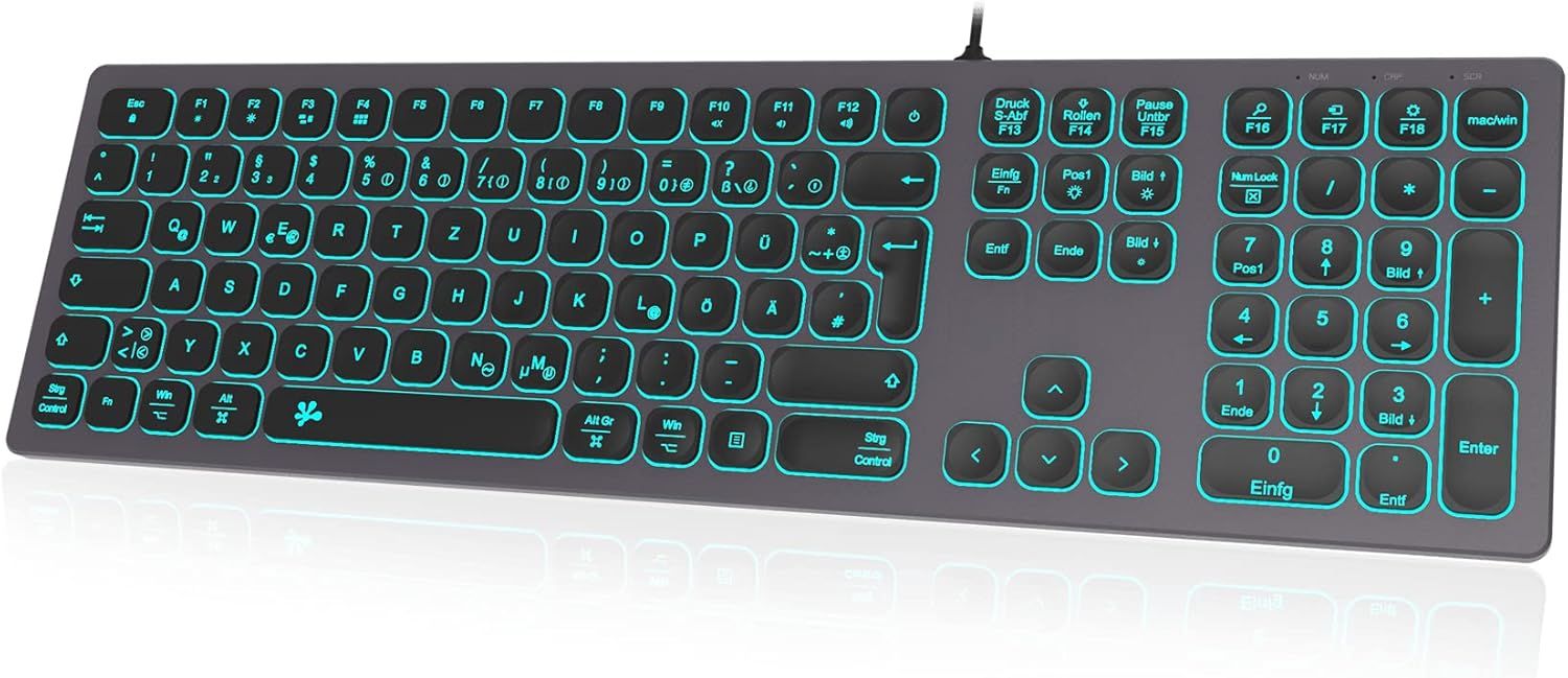 Slim USB Wired Keyboard - Aluminum Case with RGB Backlighting, Compatible with iMac (2016-2017, iMac Pro and more) and PC (Space Grey)