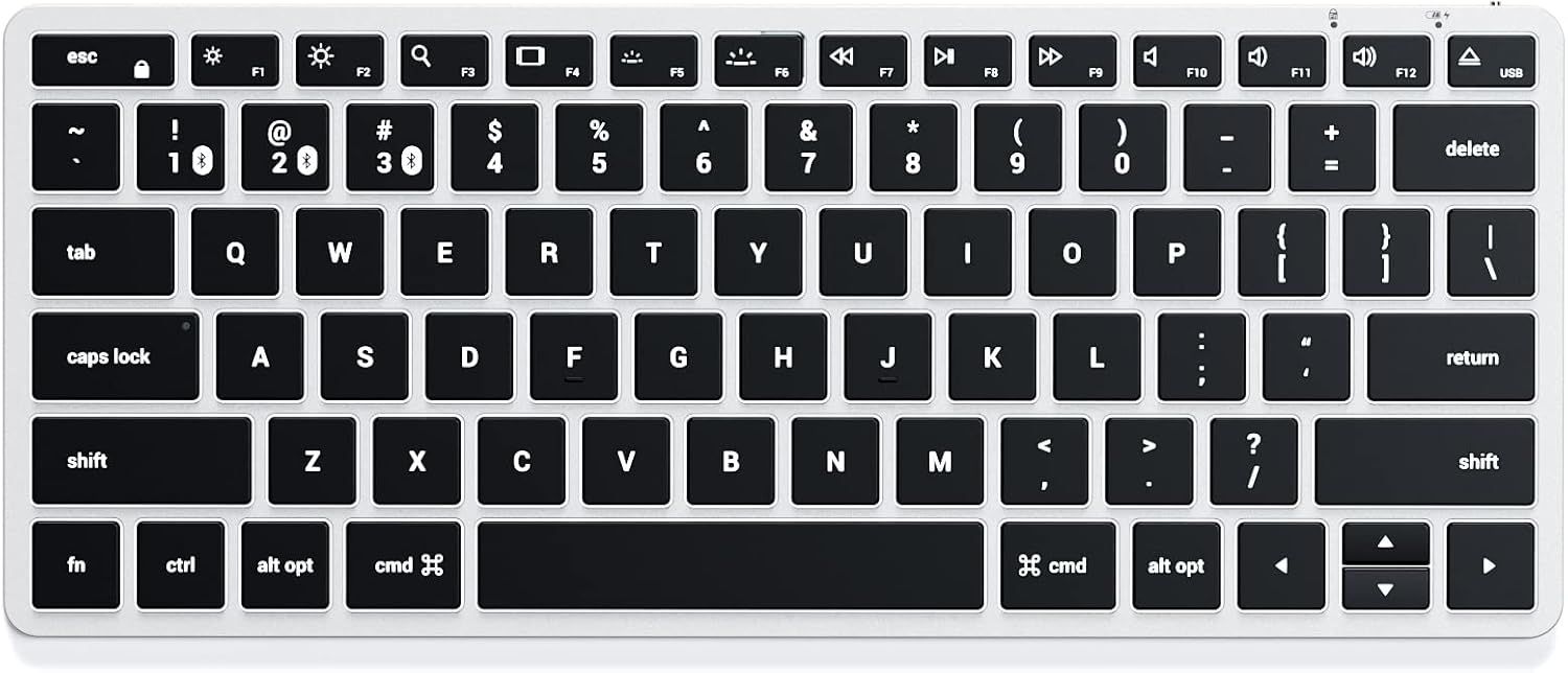 Slim X1 Wireless Bluetooth Keyboard, American English QWERTY Backlit Multi-Device Keyboard for MacBook Pro/Air, iPad Pro/Air, Mac Mini, iMac and Plus - Silver, US English