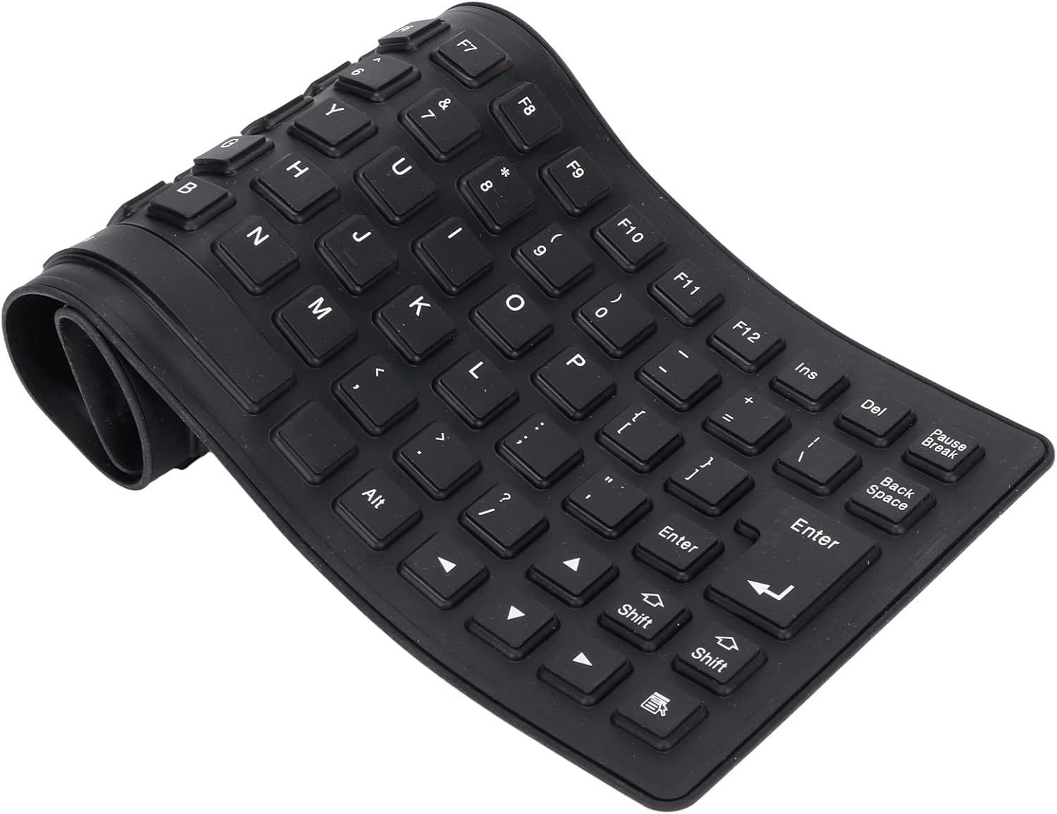 Silicone Flexible Keyboard, USB Wired Quiet and Comfortable Keyboard, Waterproof, Foldable, Dust-Proof, Oil-Resistant for Laptop, Computer (Black)