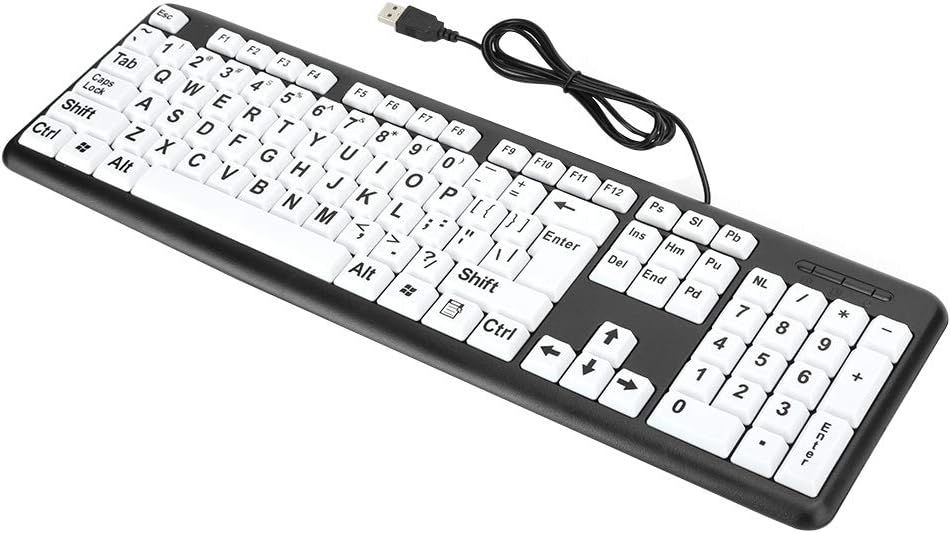 Low Vision Wired Keyboard, USB Filled Keypad with Large Characters for Seniors