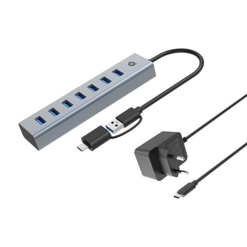 Conceptronic HUBBIES21GP USB 3.2 Gen 1 (3.1 Gen 1) Hub & Converter - Gray