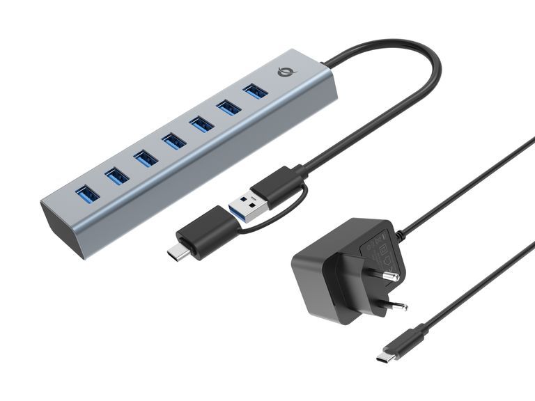 Conceptronic HUBBIES21GP USB 3.2 Gen 1 (3.1 Gen 1) Hub & Converter - Gray