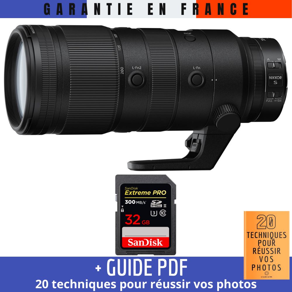Nikon Z 70-200mm f/2.8 VR S Lens + 1 SanDisk 32GB UHS-II Card + '20 TECHNIQUES POUR RÉUSSIR VOS PHOTOS' Guide