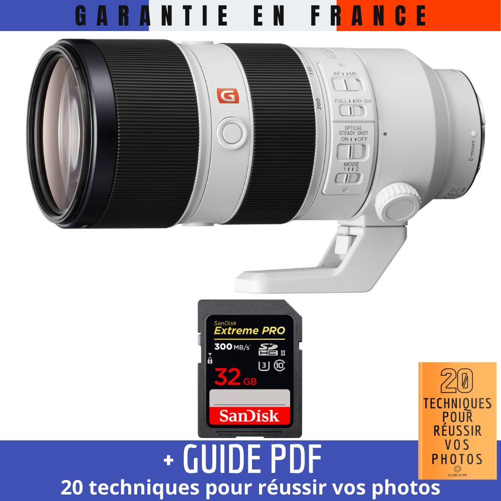 Sony FE 70-200mm f/2.8 GM OSS Lens + 1 SanDisk 32GB UHS-II Card + '20 TECHNIQUES POUR RÉUSSIR VOS PHOTOS' Guide