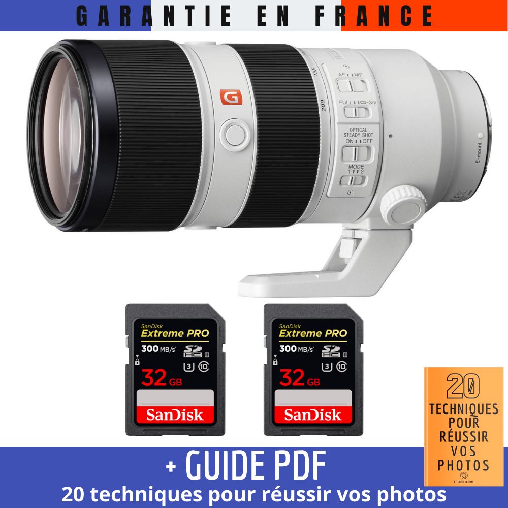 Sony FE 70-200mm f/2.8 GM OSS Lens + 2 SanDisk 32GB UHS-II Cards + '20 TECHNIQUES POUR RÉUSSIR VOS PHOTOS' Guide