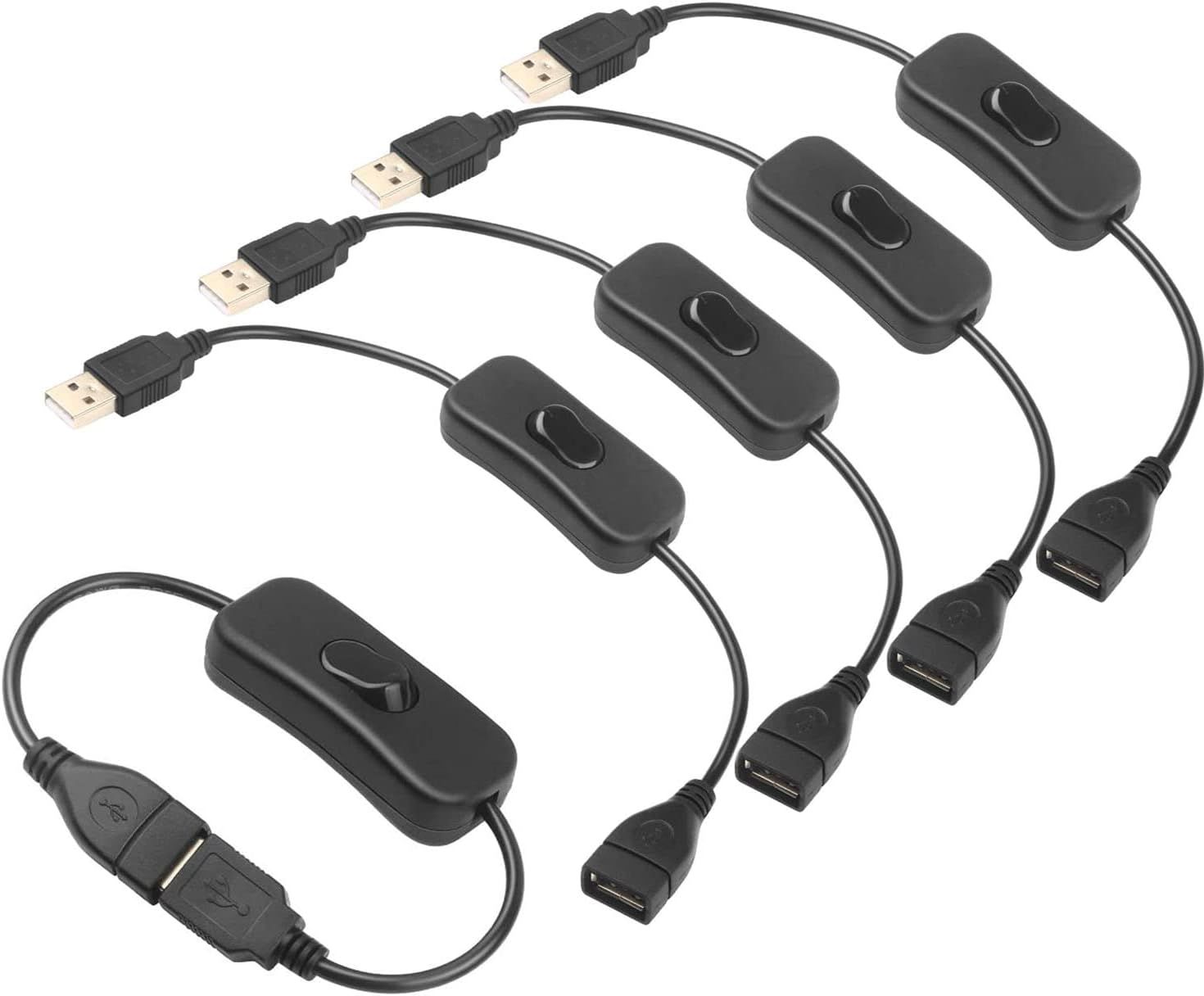 5-Piece USB Extension Cable with Switch, Male to Female USB Cable with On/Off Switch