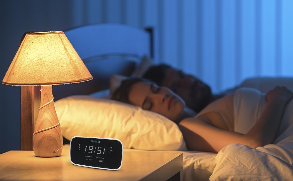 Aiwa CRU-19BK Black Radio Alarm Clock with LED Display and USB Charging