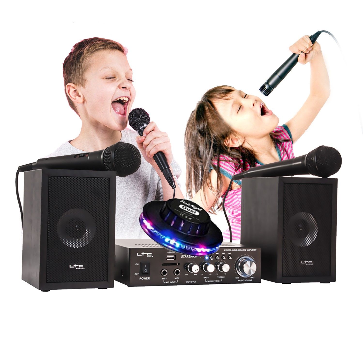 Karaoké for Kids Ibiza Sound STAR2MKII, 2x50W USB/SD Port with Controls, Multi-LED RVB Light Show