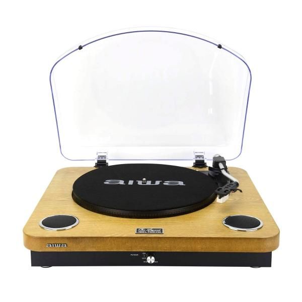 Aiwa GBTUR-120WD Turntable and Vinyl Player, Bluetooth, 3 Speeds, Line Out, FM Radio, USB, SD, BT