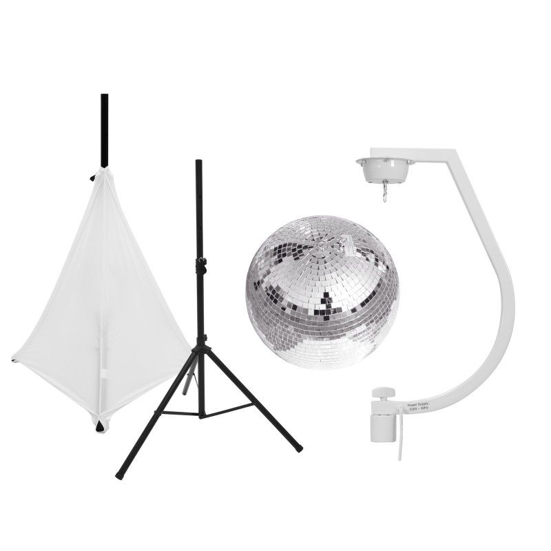 Eurolite 30cm Mirror Ball Set with Stand and Tripod Cover (White)