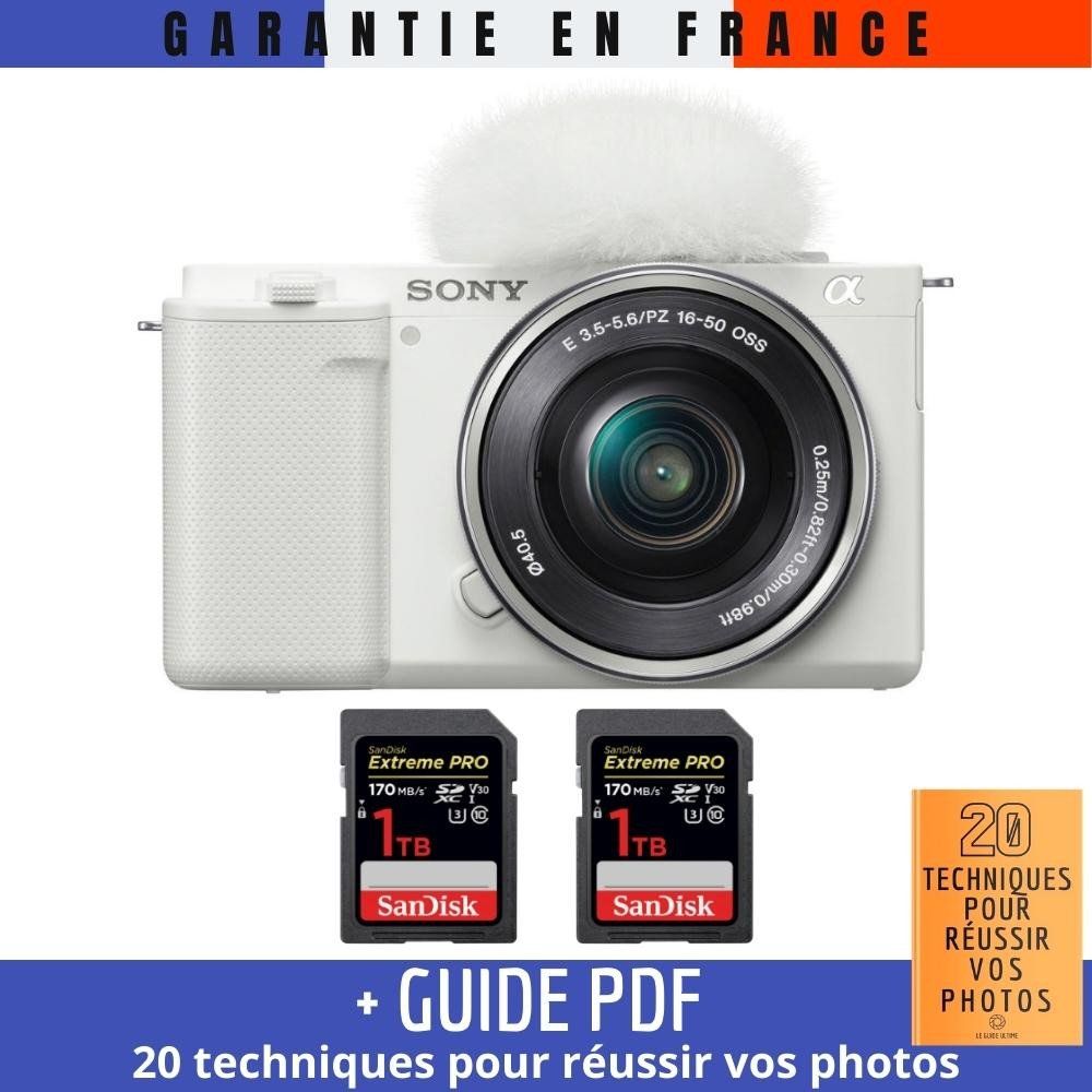 Sony ZV-E10 + 16-50mm Lens White + 2 SanDisk 1TB Extreme PRO UHS-I 170MB/s + '20 TECHNIQUES POUR RÉUSSIR VOS PHOTOS' Guide