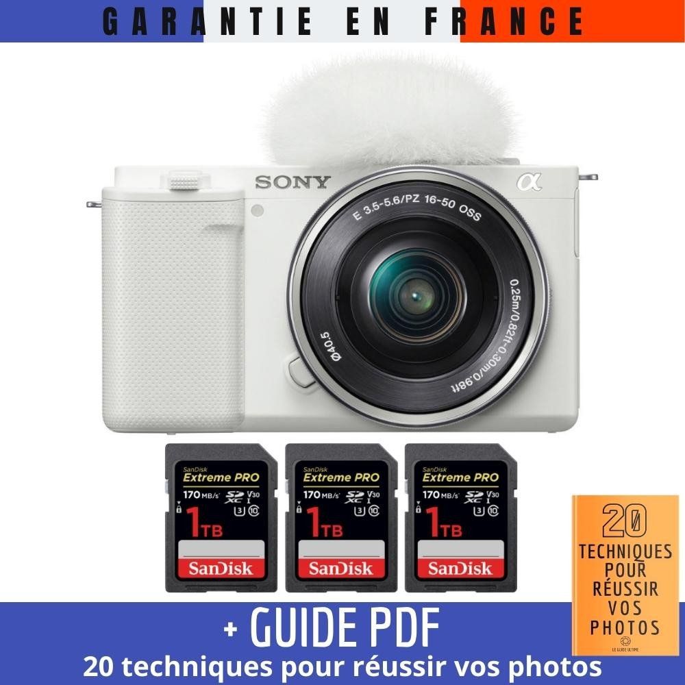 Sony ZV-E10 + 16-50mm Lens White + 3 SanDisk 1TB Extreme PRO UHS-I 170MB/s + Guide PDF '20 TECHNIQUES POUR RÉUSSIR VOS PHOTOS'