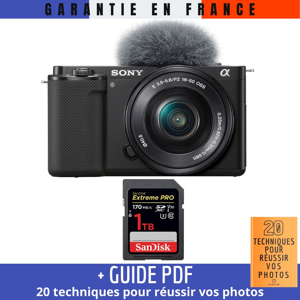 Sony ZV-E10 + 16-50mm Black + 1 SanDisk 1TB Extreme PRO UHS-I SDXC 170MB/s + Guide PDF (20 techniques for successful vlogging)