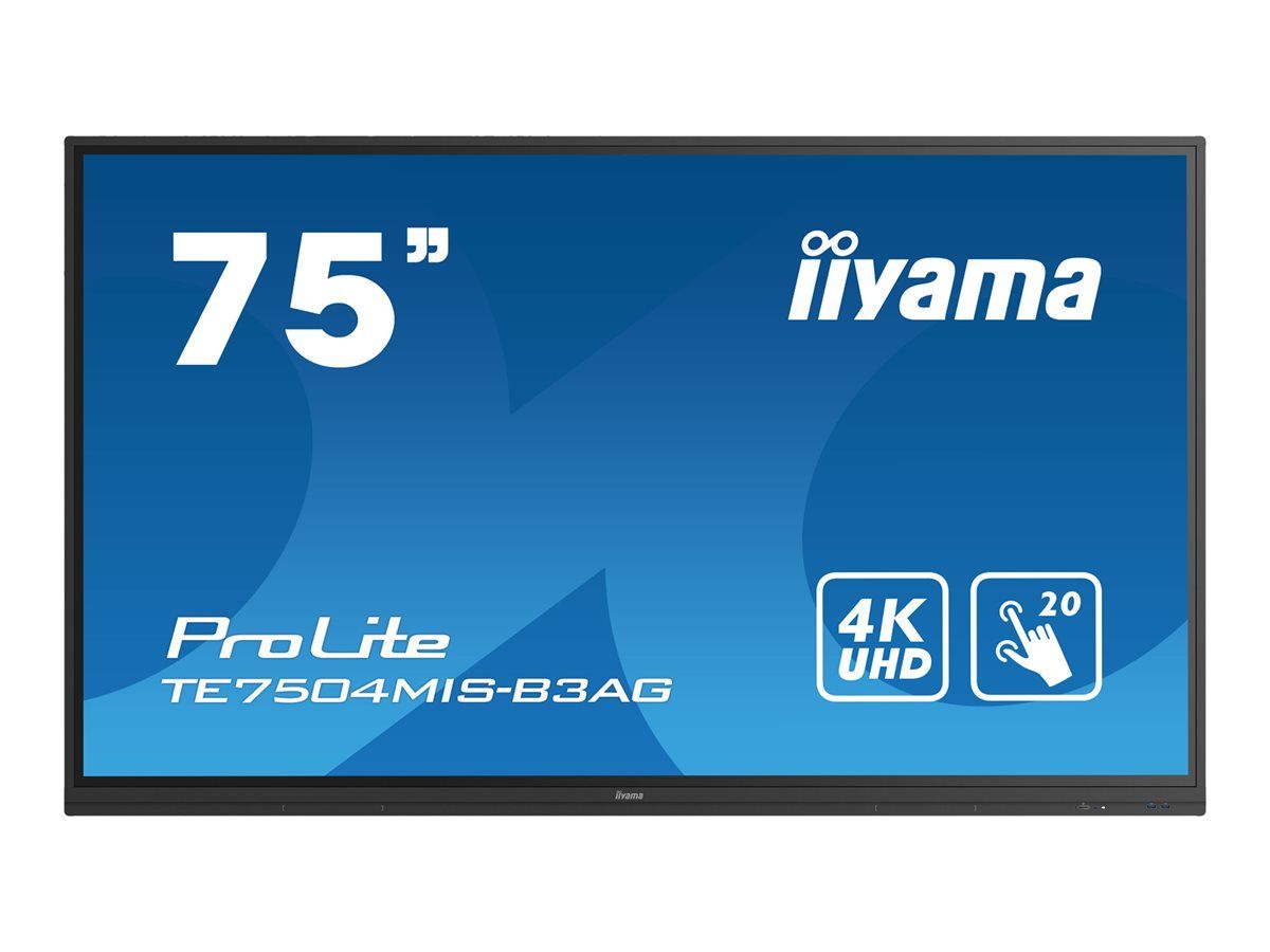 Iiyama ProLite TE7504MIS-B3AG - 75" LED Backlit LCD Display - Interactive Digital Signage with Touchscreen - Android - 4K UHD (2160p) 3840 x 2160 - Direct LED - Matte Black