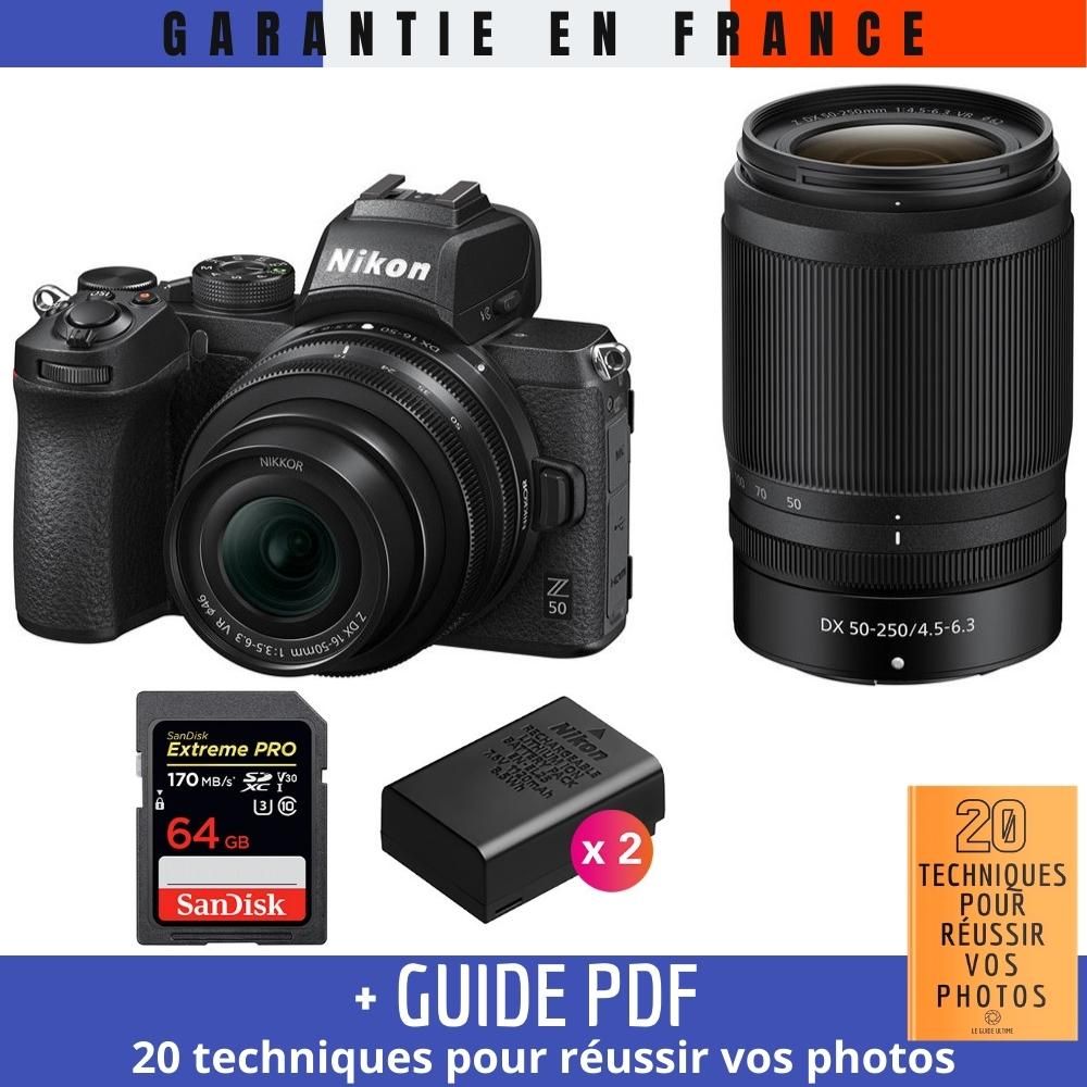Nikon Z50 Mirrorless Camera Kit with 16-50mm and 50-250mm Lenses + SanDisk 64GB Extreme Pro SD Card + 2 EN-EL25 Batteries + MCZ DIRECT Guide (20 Techniques for Success in Photography)