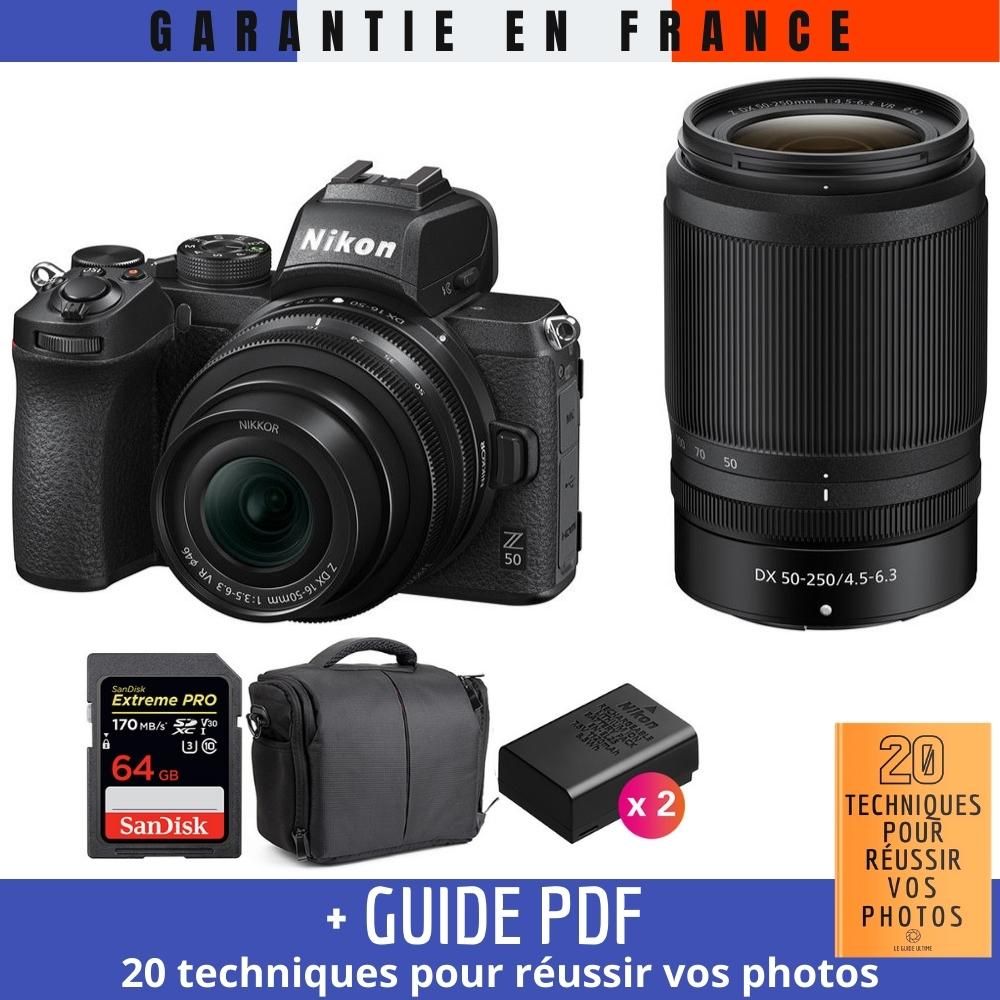 Nikon Z50 Mirrorless Camera Kit with Lenses and Memory Card + 2 Batteries + Case + Guide: 20 Photography Techniques