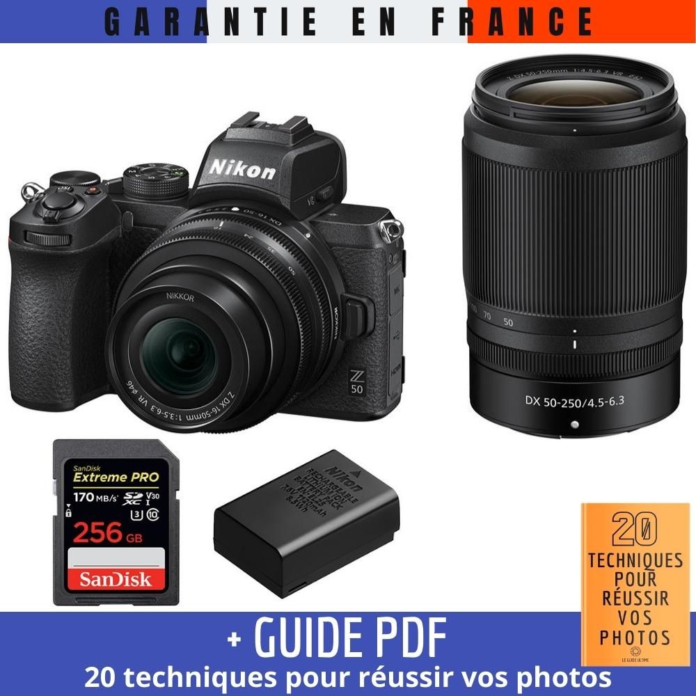 Kit de cámara sin espejo Nikon Z50 con lentes y tarjeta de memoria de 256 GB + batería Nikon EN-EL25 + guía '20 técnicas para lograr buenas fotos'
