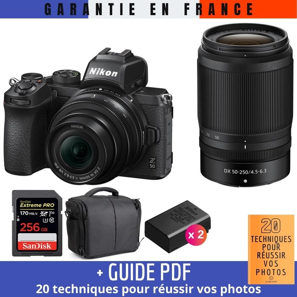Nikon Z50 Mirrorless Camera Kit with Lenses and Memory Card + 2 Batteries + Case + Guide: 20 Techniques for Successful Photos