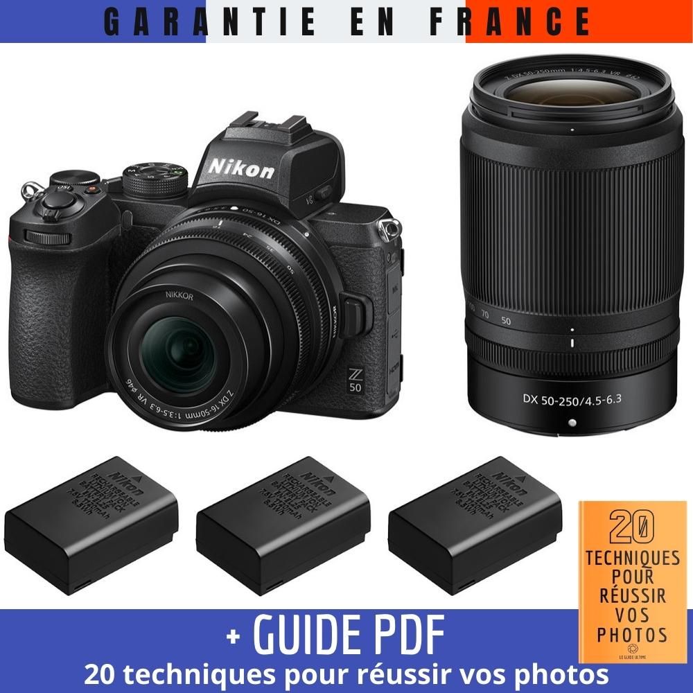 Kit de cámara réflexa sin espejo Nikon Z50 con lentes 16-50mm y 50-250mm + 3 baterías EN-EL25 + guía PDF MCZ DIRECT '20 Técnicas para lograr tus fotos' 