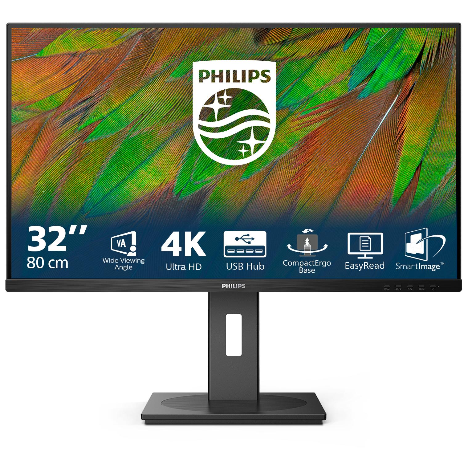 Philips 32B1N3800 - 3000 Series - écran LED - 32" (31.5" visualisable) - 3840 x 2160 4K UHD (2160p) @ 60 Hz - VA - 350 cd/m² - 3500:1 - 4 ms - 2xHDMI, DisplayPort - haut-parleurs - noir