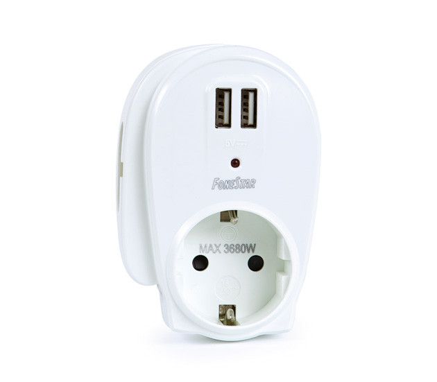 FONESTAR Power Adapter with Dual USB Ports 5V 2.1A, Switched and Stabilized, Articulating Stand, 230V