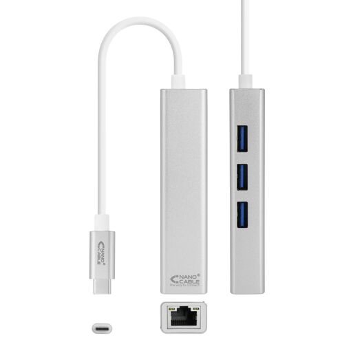 Adaptateur NanoCable USB-C vers Ethernet Gigabit + 3 ports USB 3.0