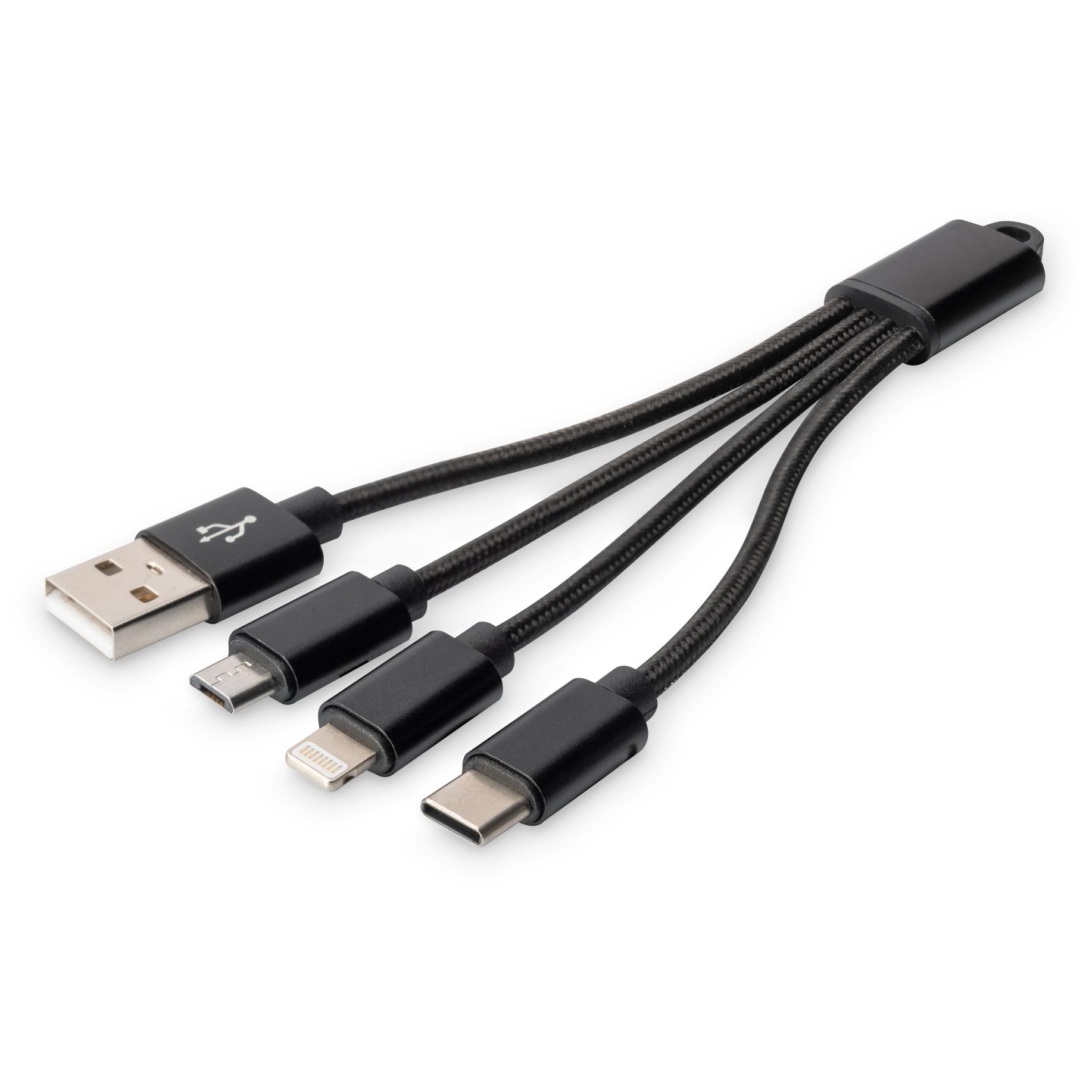 Digitus 3-in-1 USB Charge Cable, 0.15m