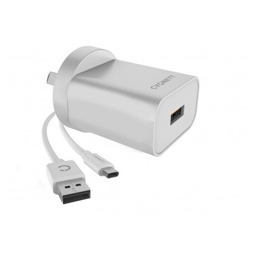 Câble Cygnett Powerplus 18W USB-C vers USB-A avec chargeur rapide QC 3.0 - Blanc (UE)