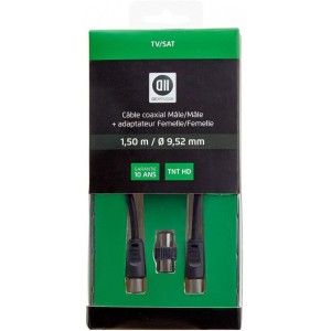 Cable coaxial D2 Diffusion 1,5m macho/femenino + 1 adaptador macho/macho