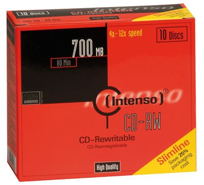 Intenso CD-RW 10x, 700MB (80min), 12x Recording Speed, Slim CD Case